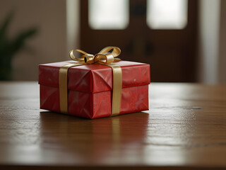 red gift box with golden ribbon