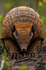 Fototapeta premium A close up of an armadillo laying on the ground. Suitable for wildlife and nature themes