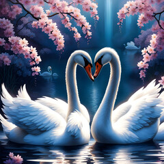 Swans in love swim, ai-generatet