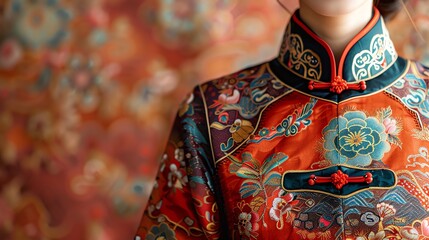 Obraz premium Beautiful lunar new year traditional dress style cultural background