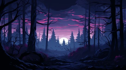Fototapeta premium apprehension flat design side view shadowy forest theme animation Complementary Color Scheme
