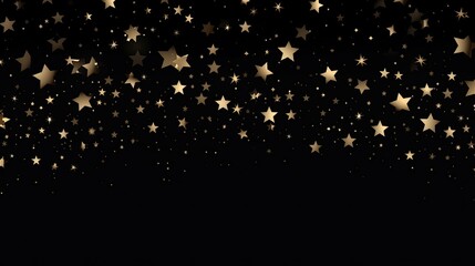 Gold star confetti on black background. Falling stars on black background