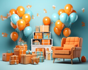 parenting flat design front view birthday celebration theme 3D render Splitcomplementary color scheme