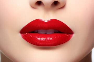 Fototapeta premium Beautiful red lips of a woman, close-up.Generative AI.