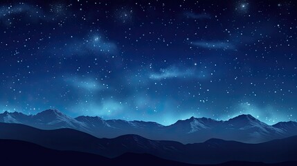 Night sky with stars and snowflakes. Mountain landscape
