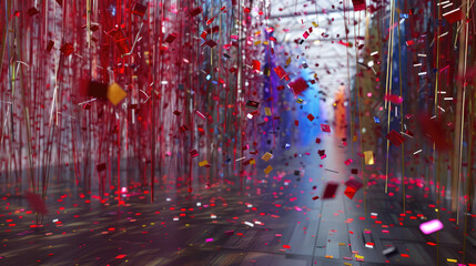 red, colorful confetti, 1000, rods, white, blue, floor, Neural networks on your computer capture nature's essence, fueling conviction in digital realms