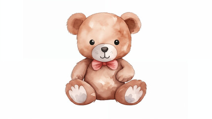 water color  cute teddy bear sitting on white background