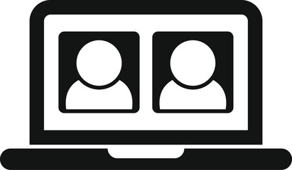 Graphic icon representing an online meeting with two profiles on a laptop screen