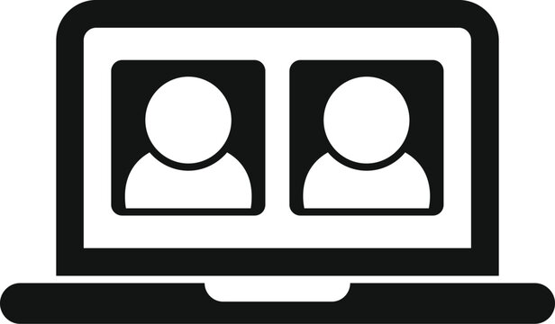 Graphic icon representing an online meeting with two profiles on a laptop screen