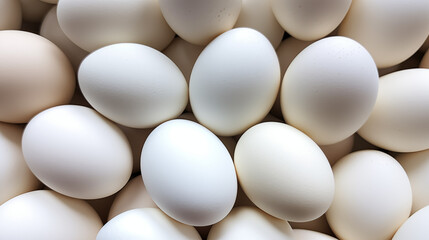 white chicken eggs closeup piled on each other background