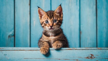 Cute red kitten on a grey background. That funny photo of a kitten.