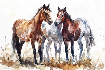 Three majestic horses standing side by side. Ideal for equestrian or animal themed designs