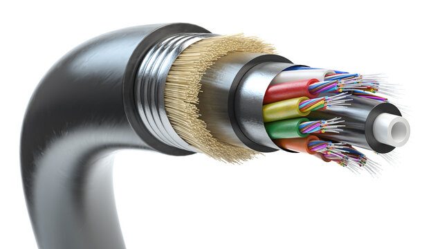 Fiber optic cable. Multimode all-media self-supporting fiber optic cable structure isolated on white.