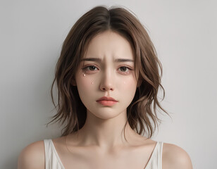Naklejka premium Raw Emotion: Close-Up of a Young Woman , sad emotional