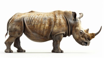Fototapeta premium A powerful rhino standing on a white surface. Suitable for various projects