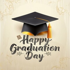 Happy Graduation Day Card - Marketing Post for Graduation - Students Finishing College Succesfully - Greetings Card for University Students Congratulations - University Hat and Festivity