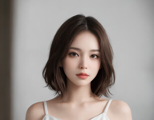 Naklejka premium Elegant Portrait of a Young Woman , Serene Expression