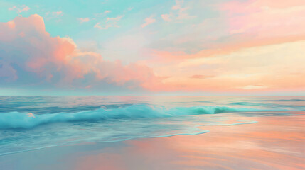 Fototapeta premium Abstract Tranquil Ocean Sunset Scene Background: Peach, Coral, and Aqua Hues