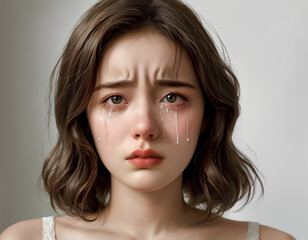 Emotional Portrait of a Young Woman Crying, Close-Up
