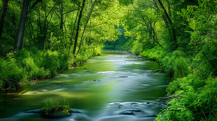 Fototapeta premium Tranquil Green Forest Stream