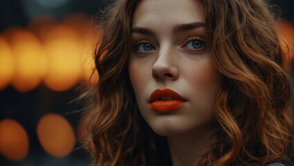 Fototapeta premium A woman with a face made of wavy hair and orange lips,.