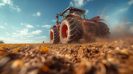 Captivating image of a tractor navigating through farming, plantation, agriculture