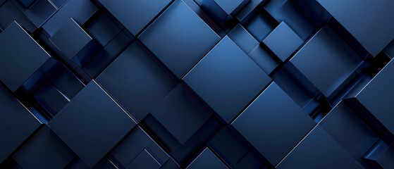 Closeup of blue metallic geometric shapes of cubes or boxes with 3d gradient, modern bussines design