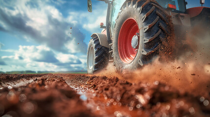 Captivating image of a tractor navigating through farming, plantation, agriculture