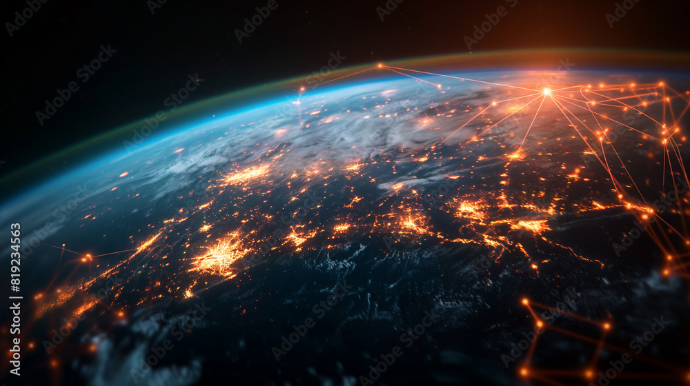 Canvas Prints a close up of the earth with a network of lights on it