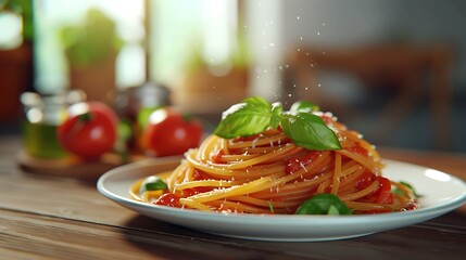 Appetizing Realistic Plate of Pasta in High Definition 8K Quality - Delicious Food Photography