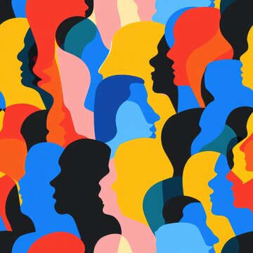 Group of people with heads in different colors. Suitable for diversity and unity concepts