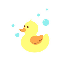 Vector  rubber duck in soap foam, isolated on white background.
