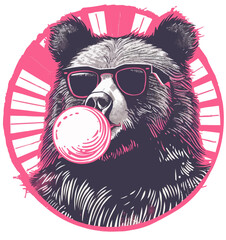 Bear with pink bubble gum and sunglasses