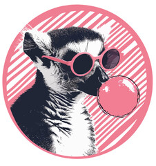 Lemur with pink bubble gum and sunglasses