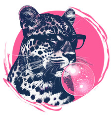 with pink bubble gum and glasses