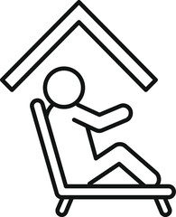 Simple line art icon of a person lounging in a chair under a house symbol