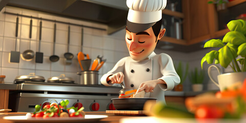 A Master Chef Meticulously Crafts an Exquisite Meal, Infusing the Kitchen with Seductive Aromas