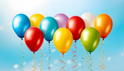 Multicolored  Balloons on colorful copy space Birthday background