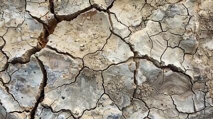 Closeup of cracked, dry earth texture, desert landscape, muted earth tones, realistic photography, intricate patterns of fissures