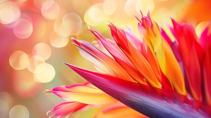 Closeup of vibrant tropical flower petals, with a bokeh effect in the background, creating depth and focus, Photography, Bright, Sharp