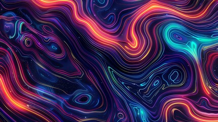 Obraz premium Detailed wood grain pattern with glowing neon lines, Psychedelic style, Multicolored, Illustration, Unique and vibrant