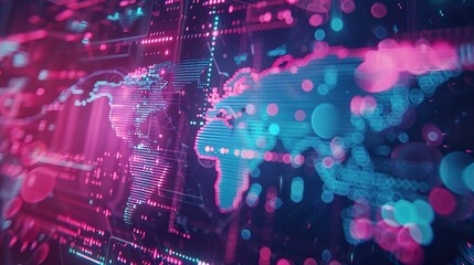 Obraz premium International information flows. Cyber space, a global system for storing and processing data. Technology background
