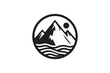 mountain logo vector single color, circular badge logo