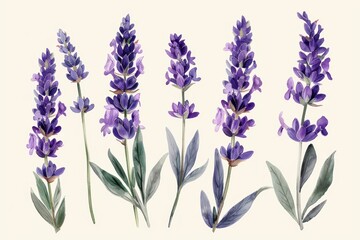 Fototapeta premium lavender flowers plants botanical vintage style illustration isolated on beige