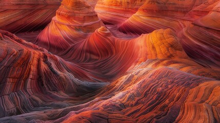 Obraz premium Layered rock formation, canyon walls, shades of red and orange, realistic photography, sedimentary patterns