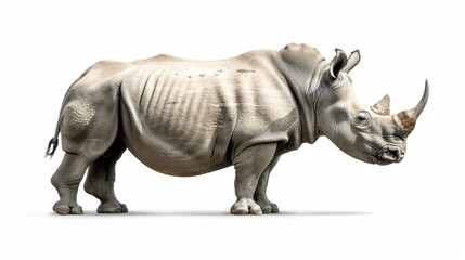 Obraz premium A powerful rhino standing on a white background. Suitable for wildlife themes