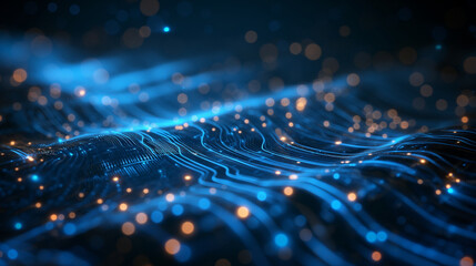 A blue and orange computer screen with a lot of dots