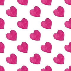 Beautiful flat pattern with pink watercolor hearts. Creative design template. Seamless abstract background. Romantic style. Design template for poster, banner, packaging, textile for Valentine's Day