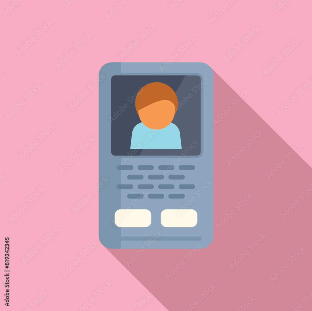 Sticker Illustration of a phone showing a user profile, in flat design style on a pink background