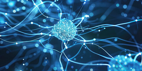 An AI researcher trains their neural network, feeding it vast datasets to help it learn and improve, anticipating breakthroughs in the field.